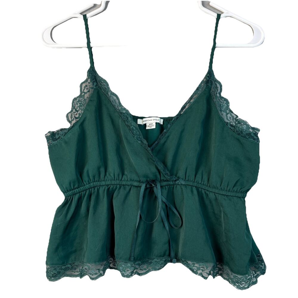 American‎ Eagle Lace Babydoll Medium Tank Y2K Whimsigoth Fairy Green Goth